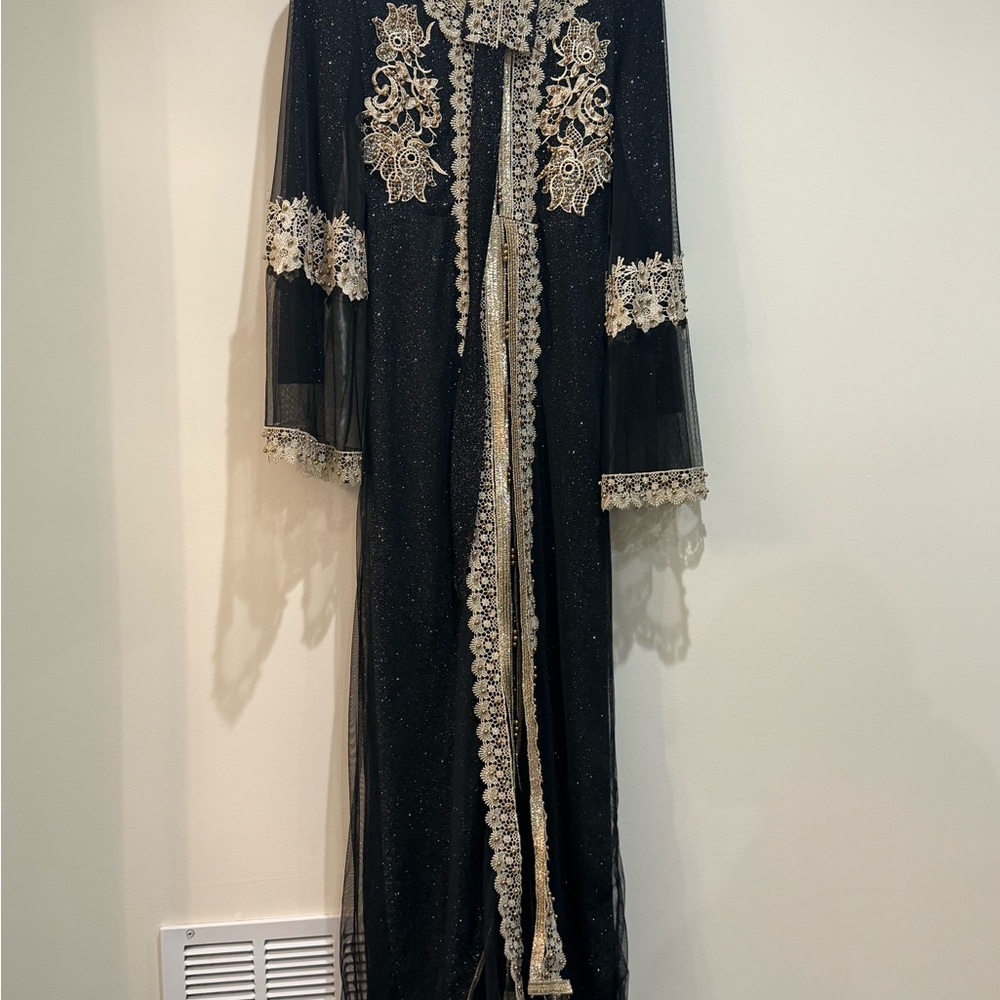 Elegant Black and Gold Embroidered Gown